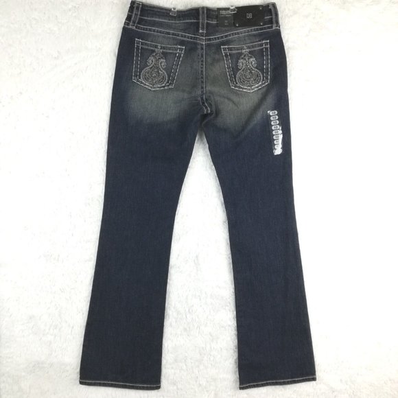 D9 District 9 Womens Jeans Turner Curvy Boot Blue Denim Jeweled Dark Wash 30 New - Picture 2 of 16